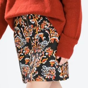 Zara Floral Printed A Line Front Zipper Mini Skirt
